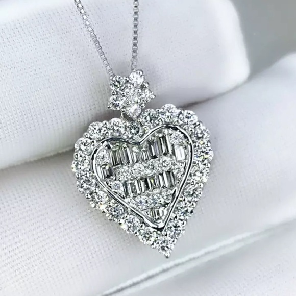 NEW 925 STERLING SILVER DIAMOND PENDANT NECKLACE - Picture 2 of 8